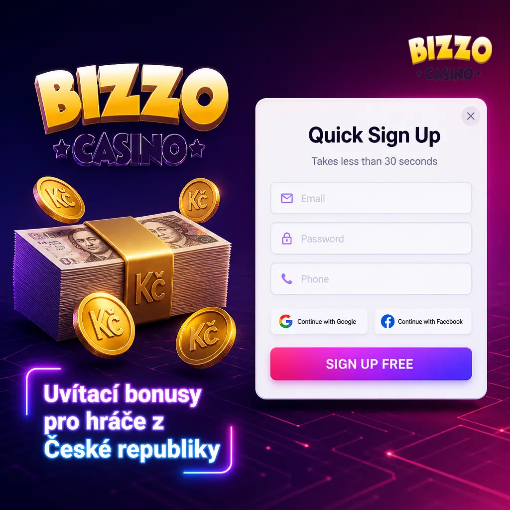 Uvítací bonus Bizzo casino: 125 % až 31 250 CZK a 125 zatočení zdarma pro nové hráče v ČR